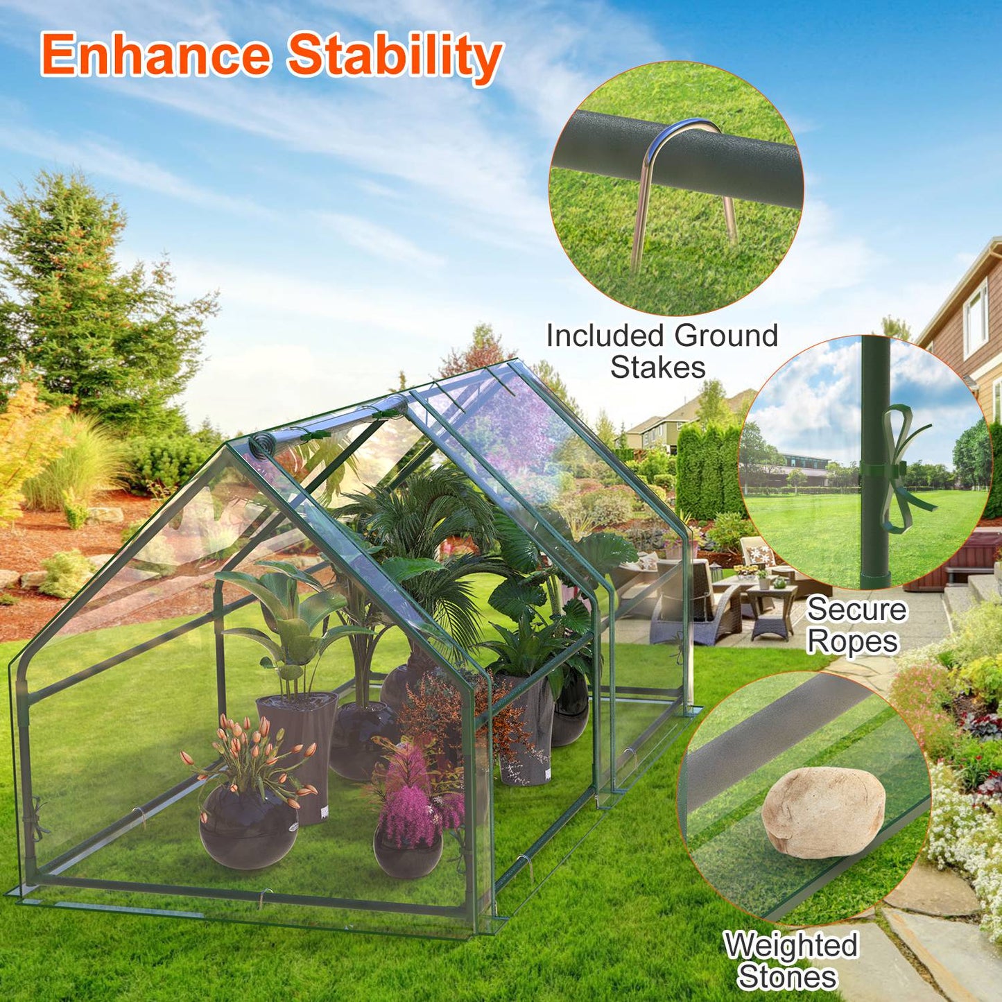Portable Mini Greenhouse 70x33x37in with Roll-Up Zipper Doors Waterproof UV Cover