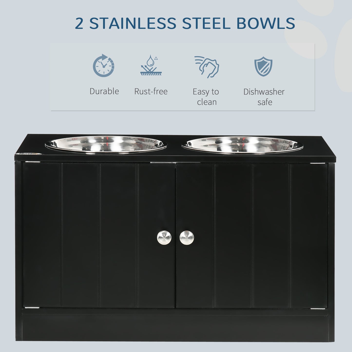 Elevated Dog Food Bowl Stand with Storage Cabinet - Large Capacity Black