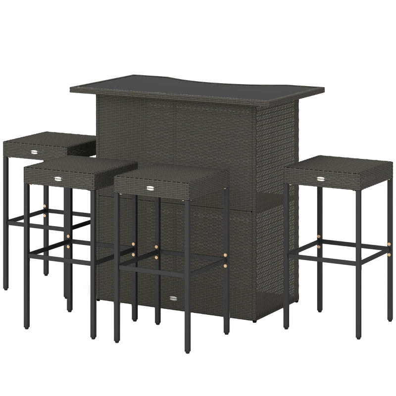 5-Piece Outdoor Rattan Bar Set with Table and 4 Stools
