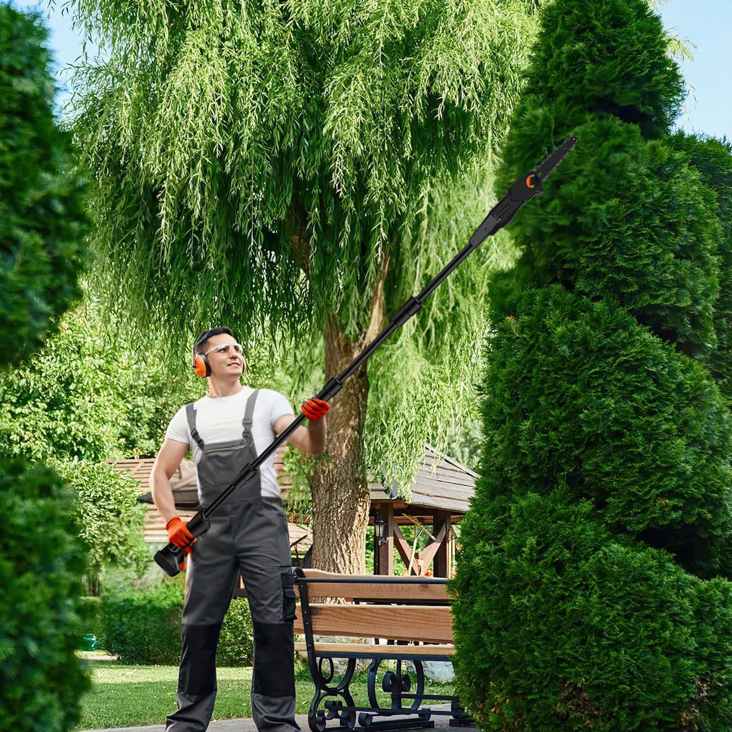 Cordless Pole Saw 7.4FT Extendable Garden Tree Trimmer with Batteries & Charger