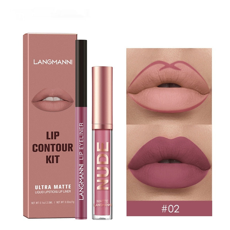Lip Liner and Matte Lip Gloss Set - No Stain, Multiple Colors