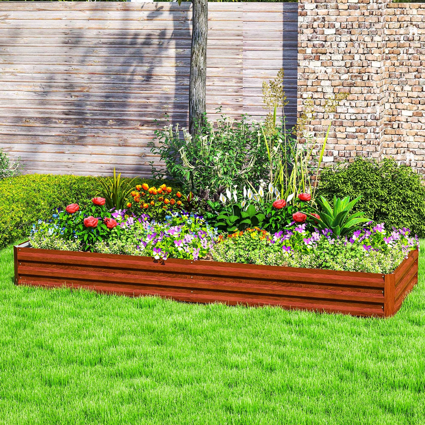 Galvanized Steel Raised Garden Bed 95x36x12 Inches for Flowers & Herbs