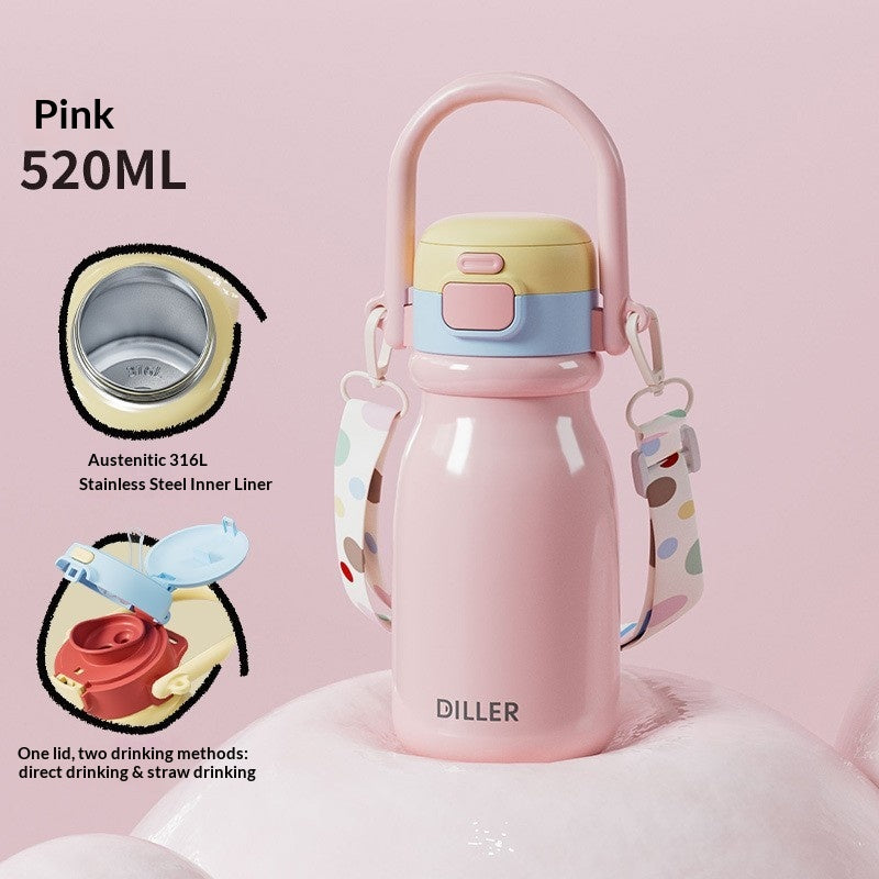 Insulated Water Bottle with Dual-Drinking Spout - 520ml Stainless Steel Thermos for Kids & Adults