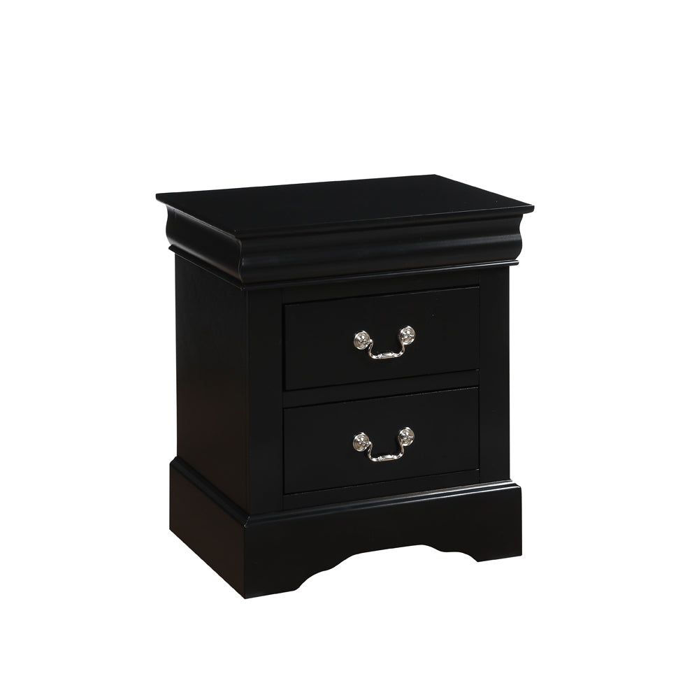 Black Finish Philippe III Nightstand with 2 Drawers