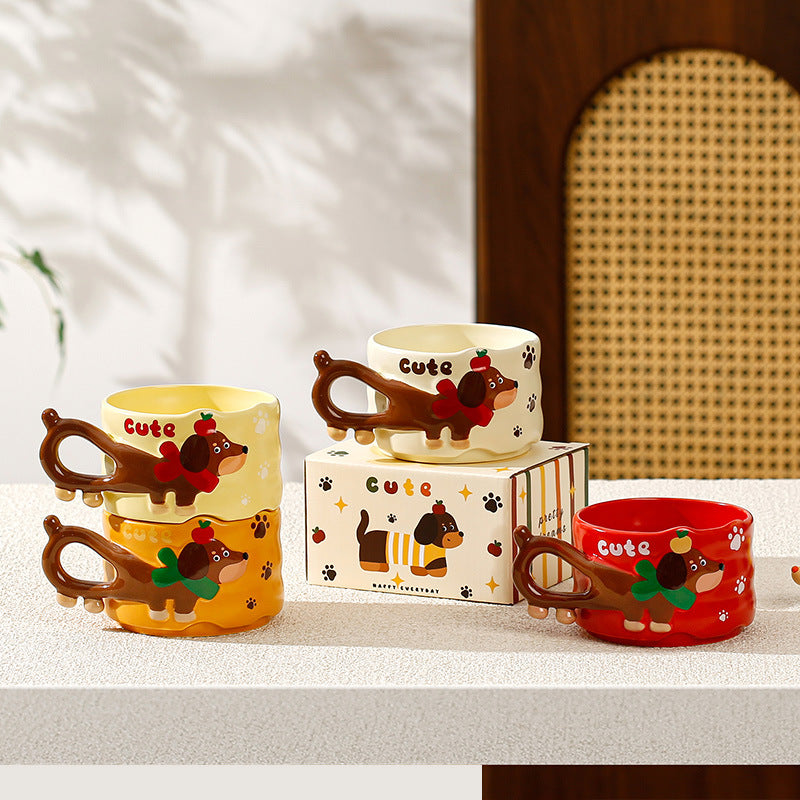 Dog Cartoon Mug Sausage Puppy Ceramic Cup - 380ml, Cute Pet Drinkware