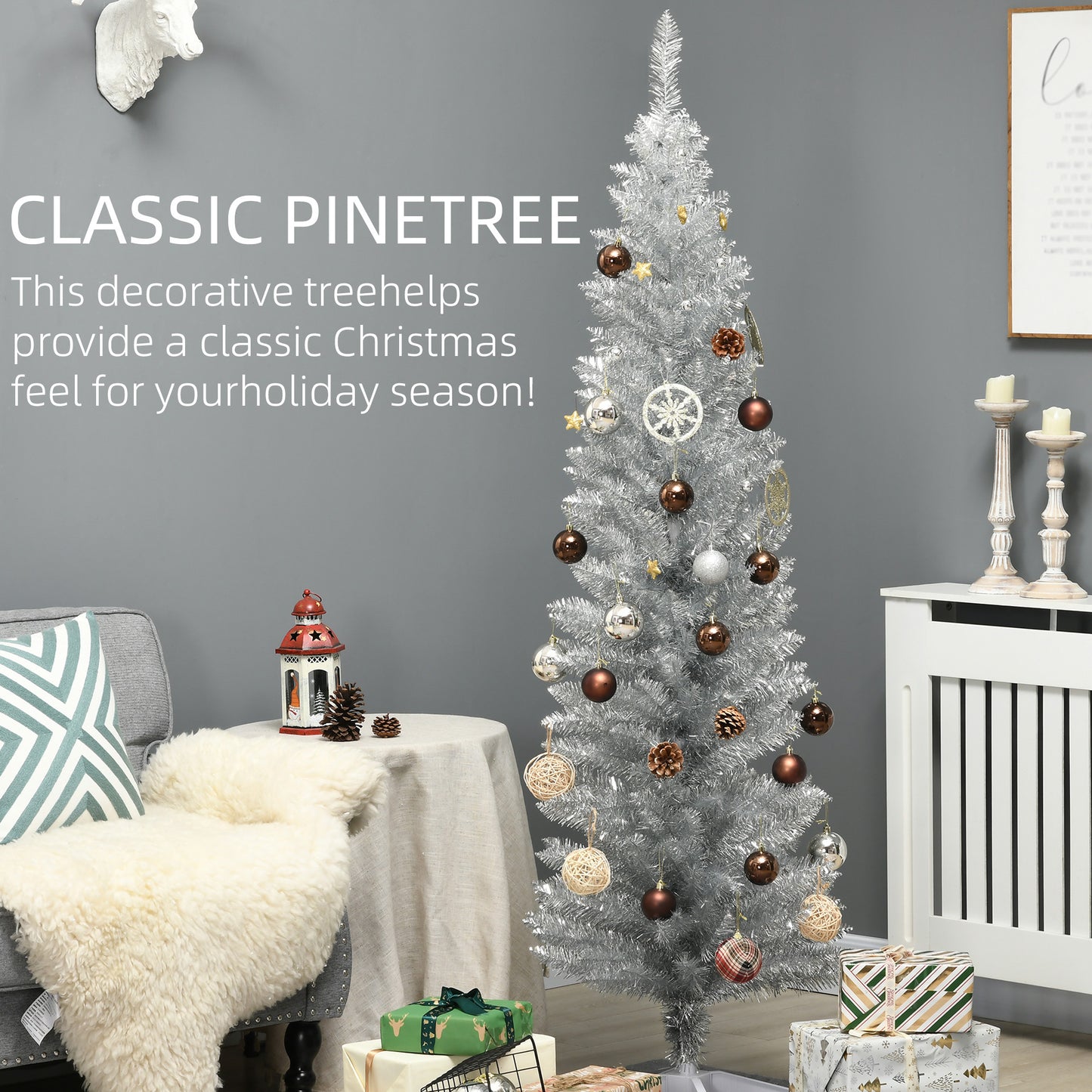 6ft Slim Artificial Christmas Tree with 390 Branch Tips - Silver