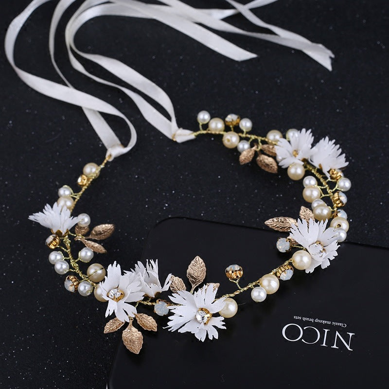 Women Floral Headband with Ribbon Wreath for Wedding and Party - Ladies Girls Garlands