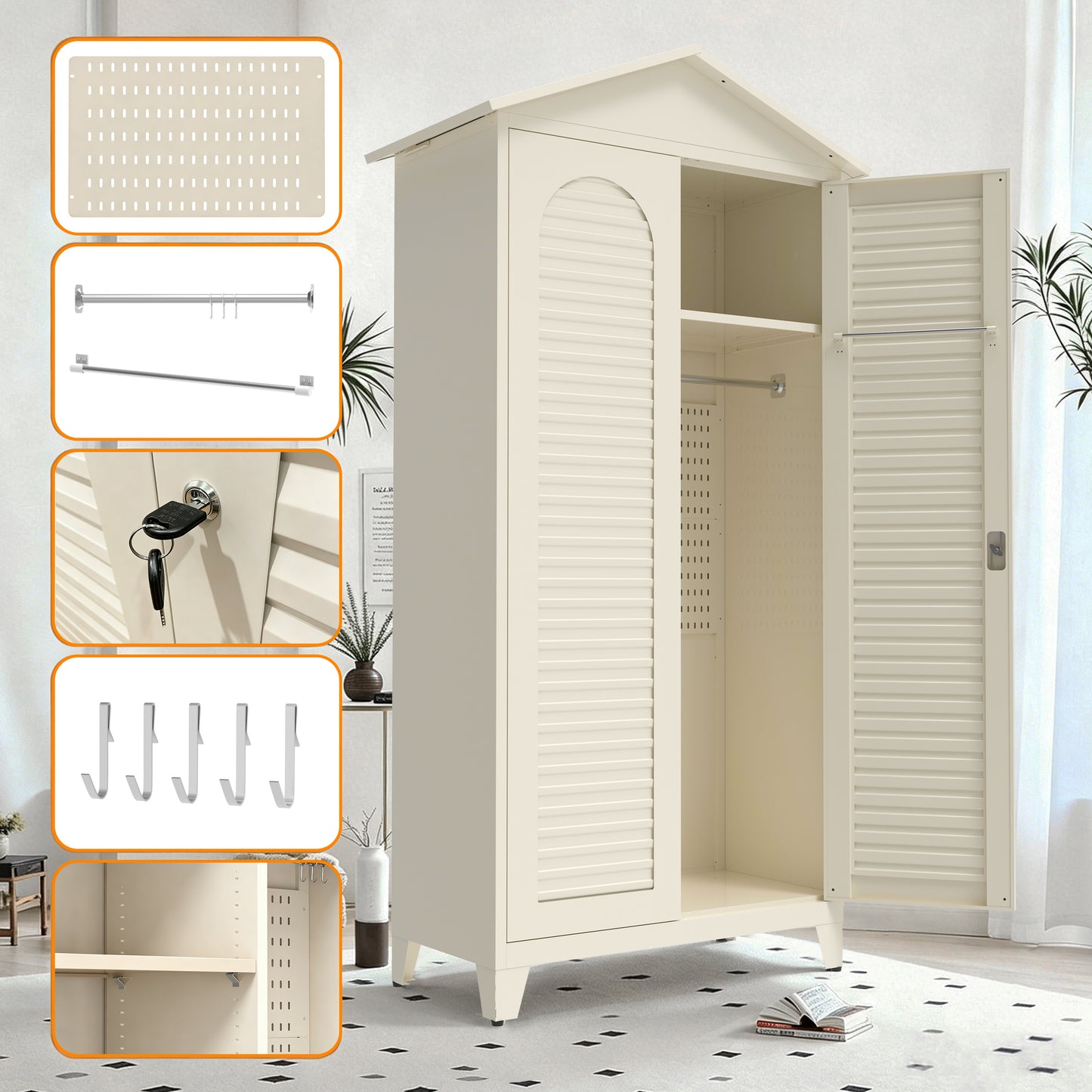 79-Inch Tall Metal Tool Storage Cabinet - Beige Steel Organizer