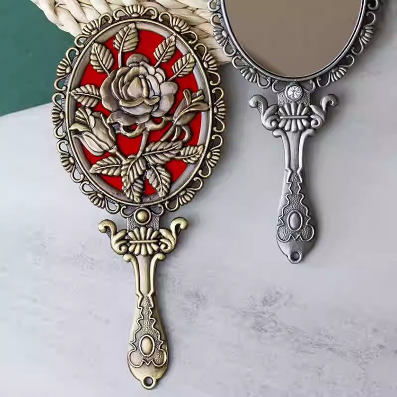 Retro Handheld Copper Mirror - Portable Single-Sided Makeup Mirror