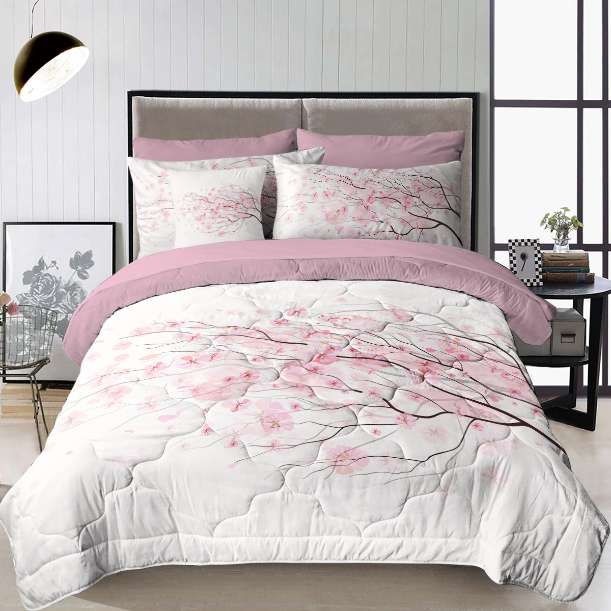 Cherry Blossom Comforter Set - 8 Pieces Twin Size Soft Bedding
