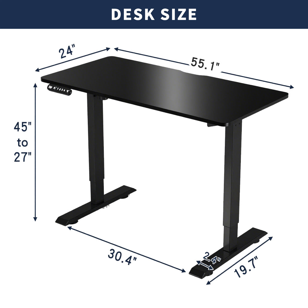 Electric Standing Desk - Height Adjustable Gaming & Office Table 55" - Black