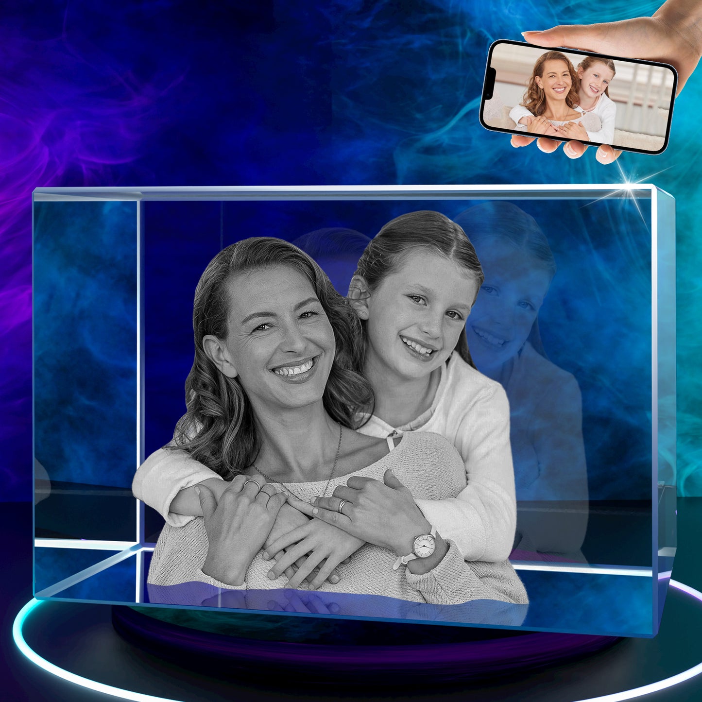 Personalized 3D Crystal Photo Cube - Custom Engraved Gift