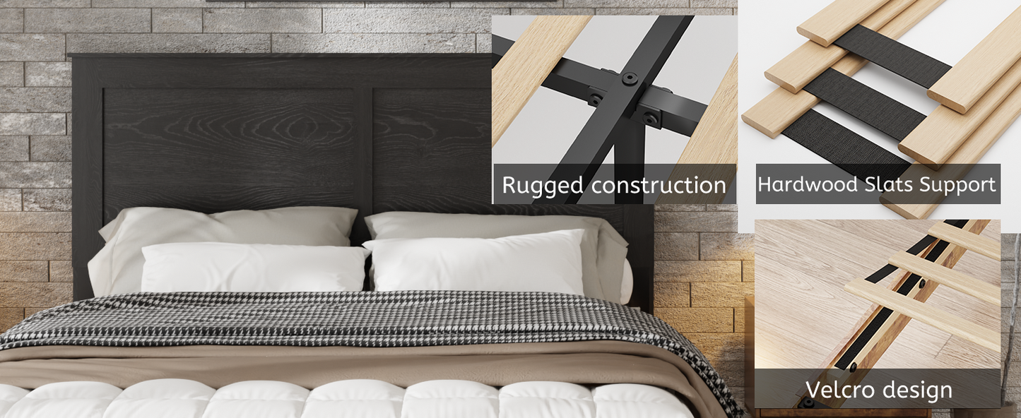 King Wood Platform Bed Frame with Underbed Storage - Black
