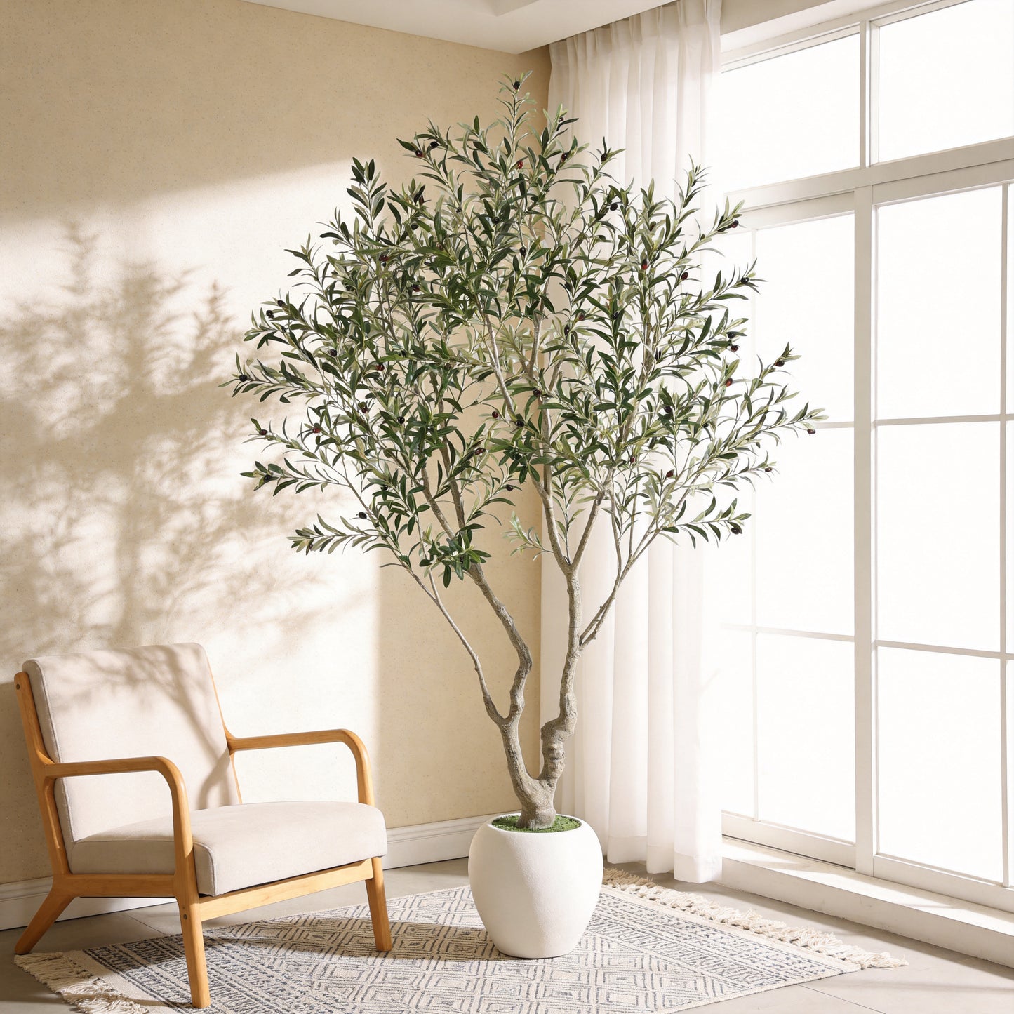 8FT Artificial Olive Tree in Modern White Pot - Indoor & Outdoor