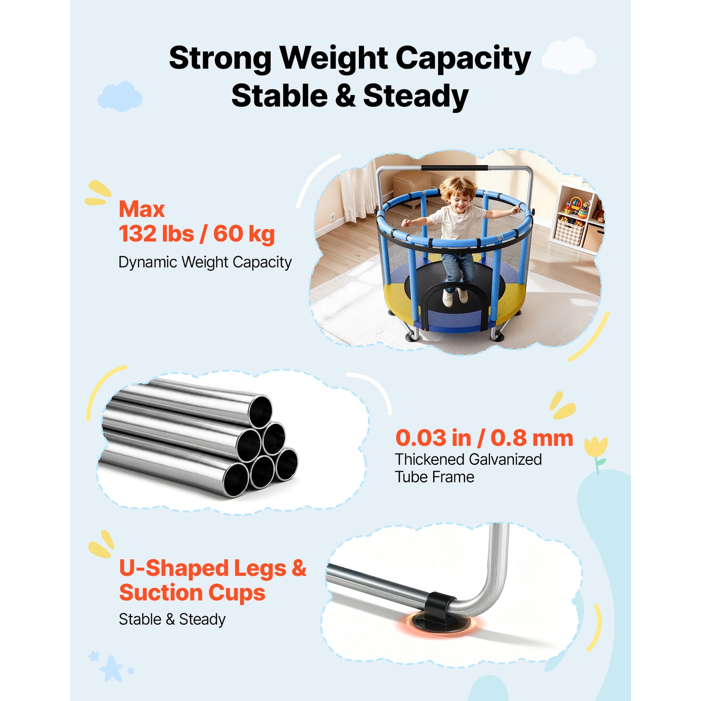 60-Inch Kids Trampoline with Enclosure and Adjustable Gymnastics Bar - Indoor Outdoor Play Toy