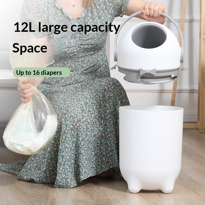 Baby-Sealed Plastic Trash Can - 12L Odor-Proof Baby Waste Bin, White