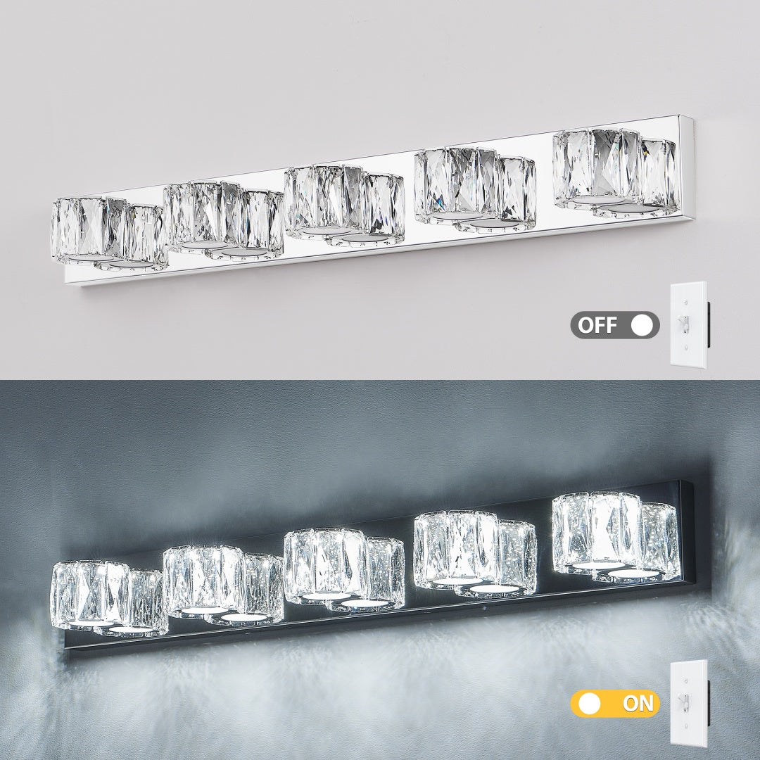 Modern 5-Light LED Wall Sconce - Chrome & Crystal Vanity Light