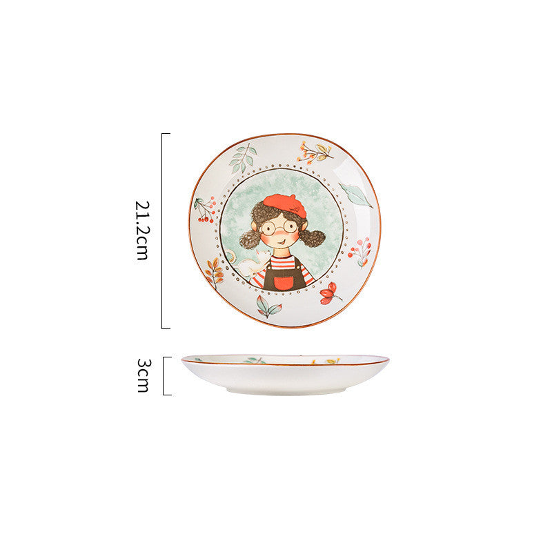 Ceramic Dinnerware Set - Cute Fairy Tale Forest Baked Rice Plates for Family & Kids