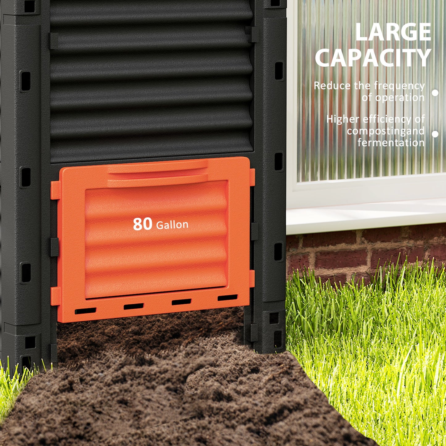 80 Gallon Outdoor Compost Bin - Large Capacity Garden Aerator with Lid