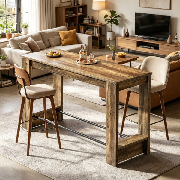 Rustic Industrial Bar Table - 37.4 Inch Height, 63 Inch Length