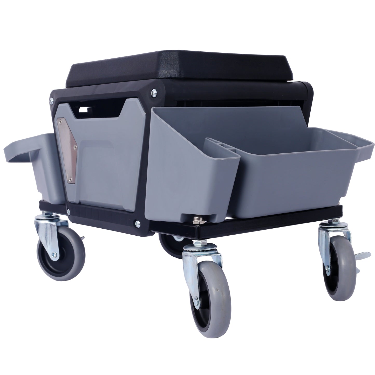 Heavy Duty Garage Stool with Wheels & Storage - Supports 330 lbs - Grey