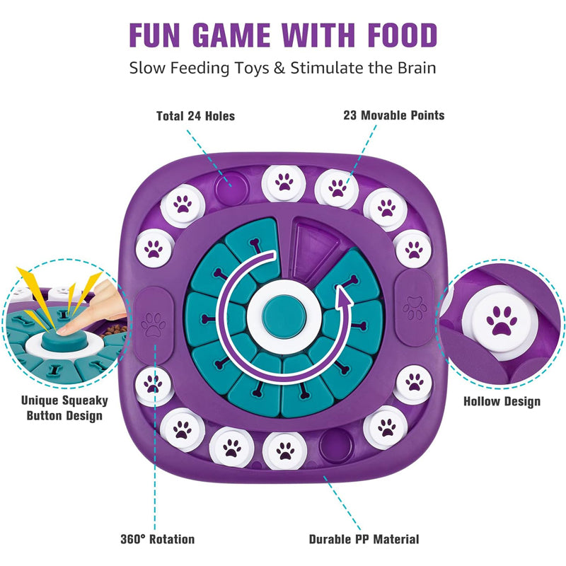 Interactive Dog Puzzle Toy Treat Dispenser for Large Medium Small Dogs - Purple
