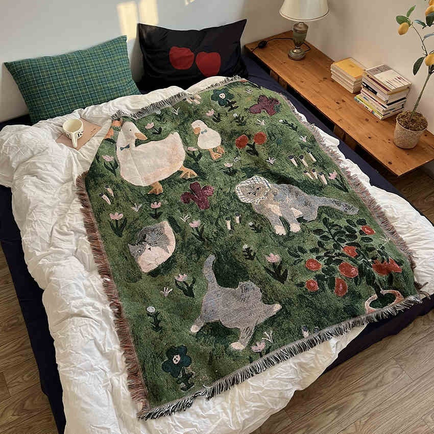 Cartoon Cat Nap Tapestry Home Decor Cotton Wall Hanging