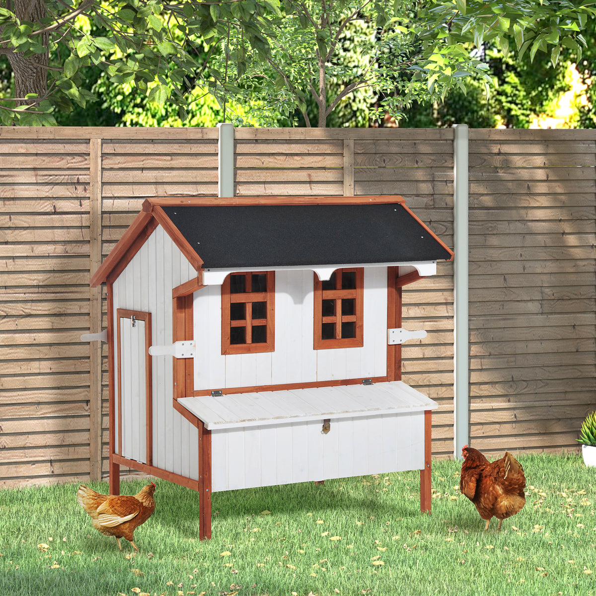 47-Inch Wooden Chicken Coop with Nesting Box and Waterproof Roof for Backyard Poultry
