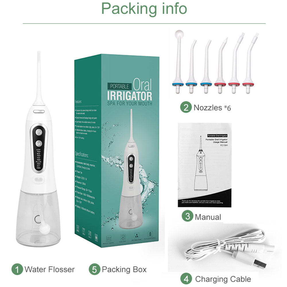 Portable Water Flosser with 5 Modes, Rechargeable Oral Irrigator, IP8 Waterproof