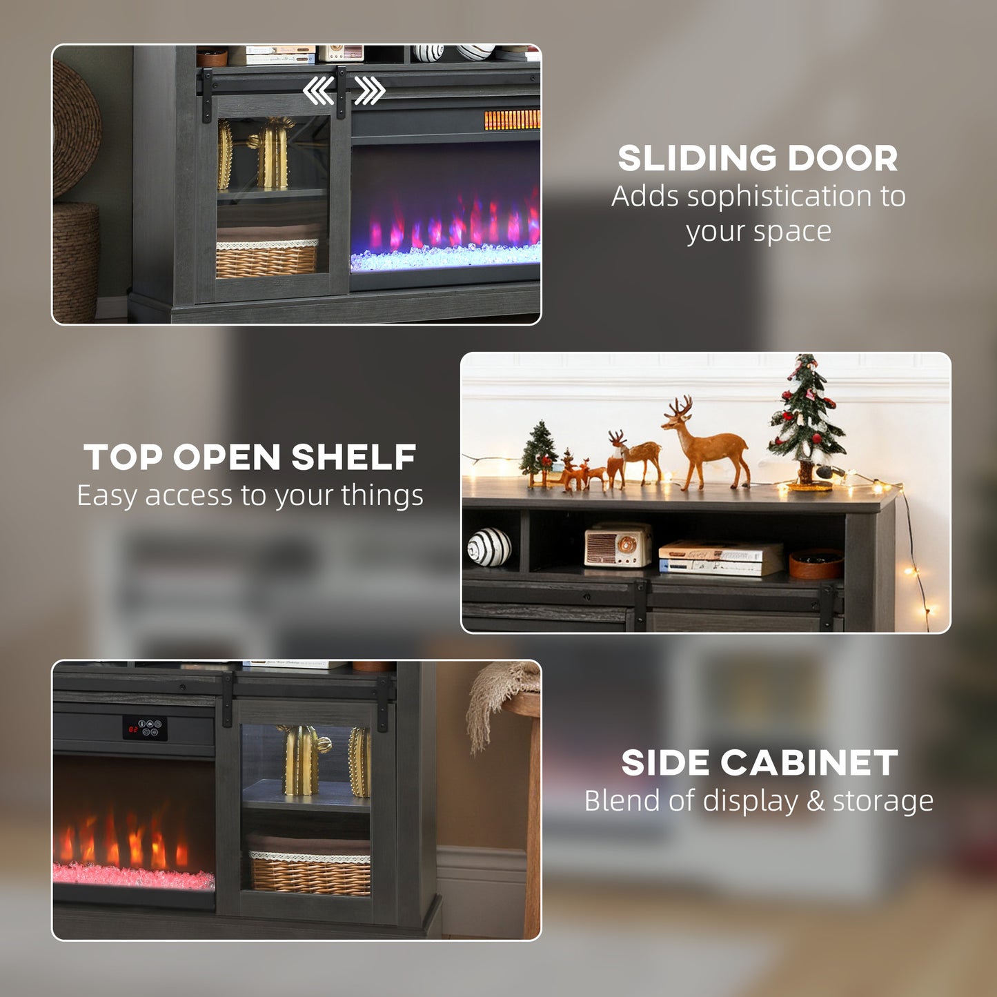 Electric Fireplace TV Stand for 80 Inch TVs, Gray Home Entertainment Console