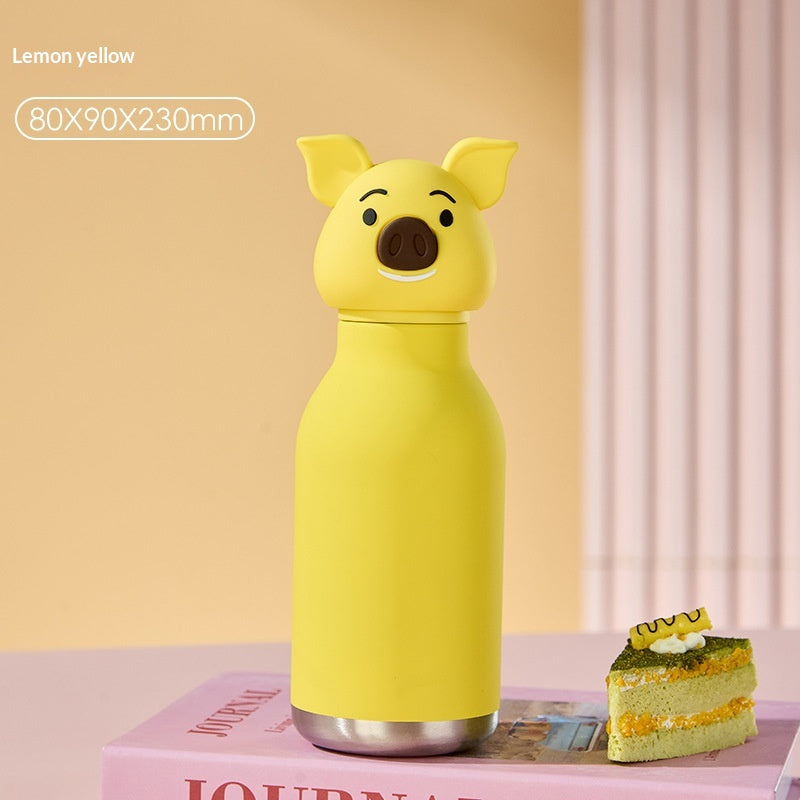 Cute Cartoon Pig Insulated Stainless Steel Cup - 450ml, Keeps Drinks Hot or Cold