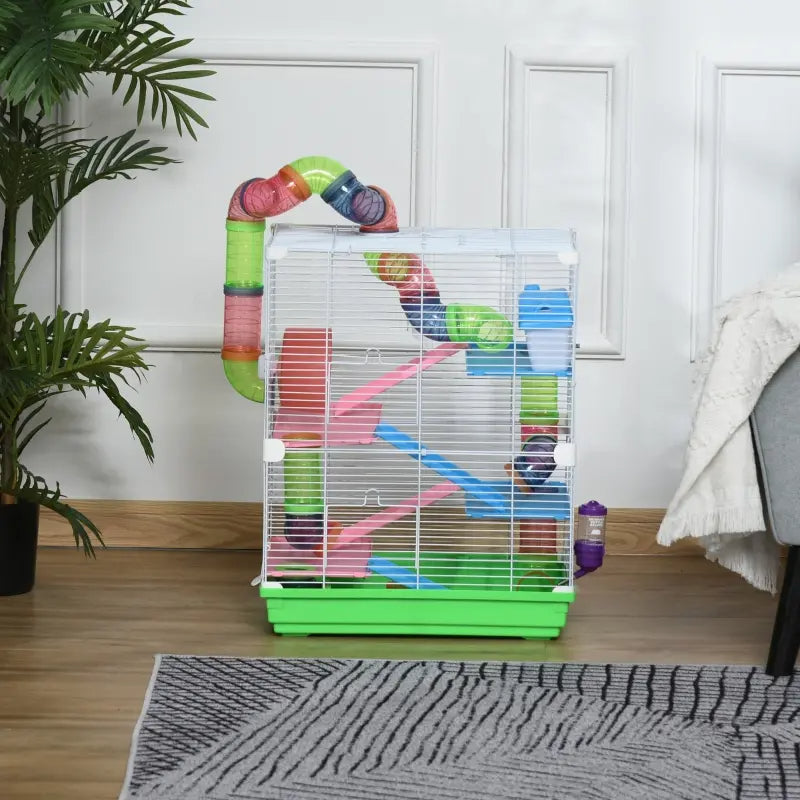 5-Tier Hamster Cage with Exercise Wheels & Tunnels - Portable Animal Habitat