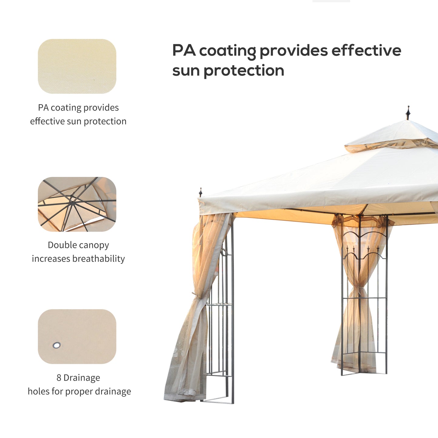 10x10 Outdoor Gazebo with Double Roof & Corner Shelves - Cream White