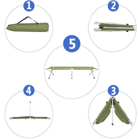 Portable Folding Camping Cot - Army Green, Lightweight Design