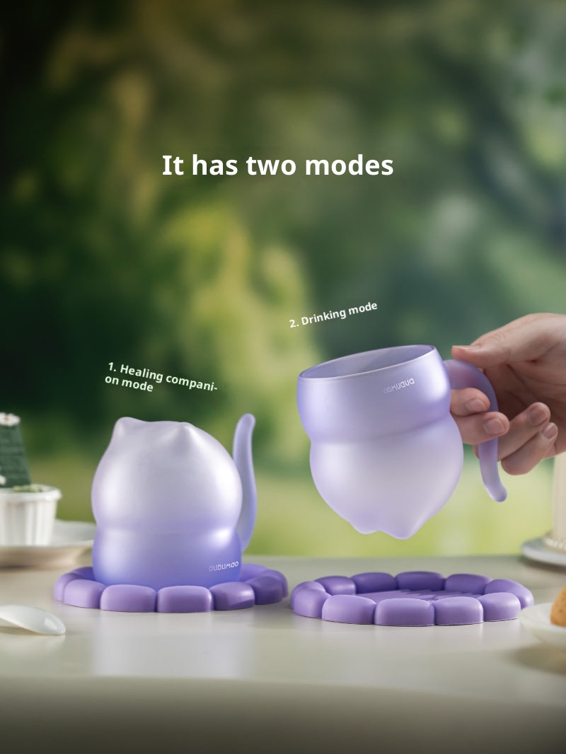 Heat-Resistant Glass Water Cup with Pet-Shaped Grape Purple Design - Gift-Ready