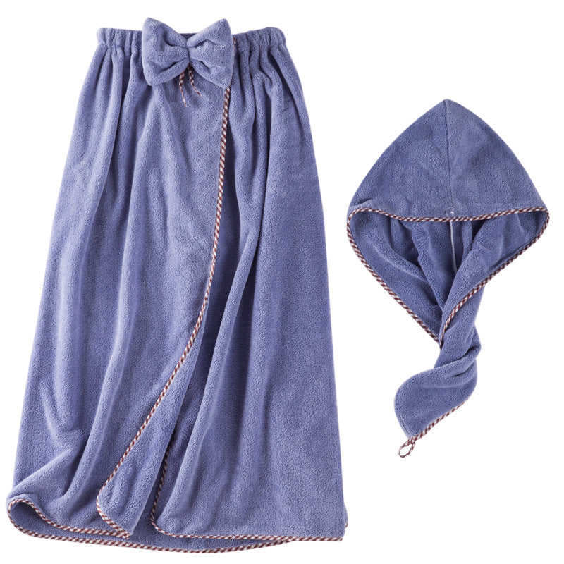 Coral Fleece Bath Skirt Wearable Towel Set Soft Absorbent Korean Style for Women