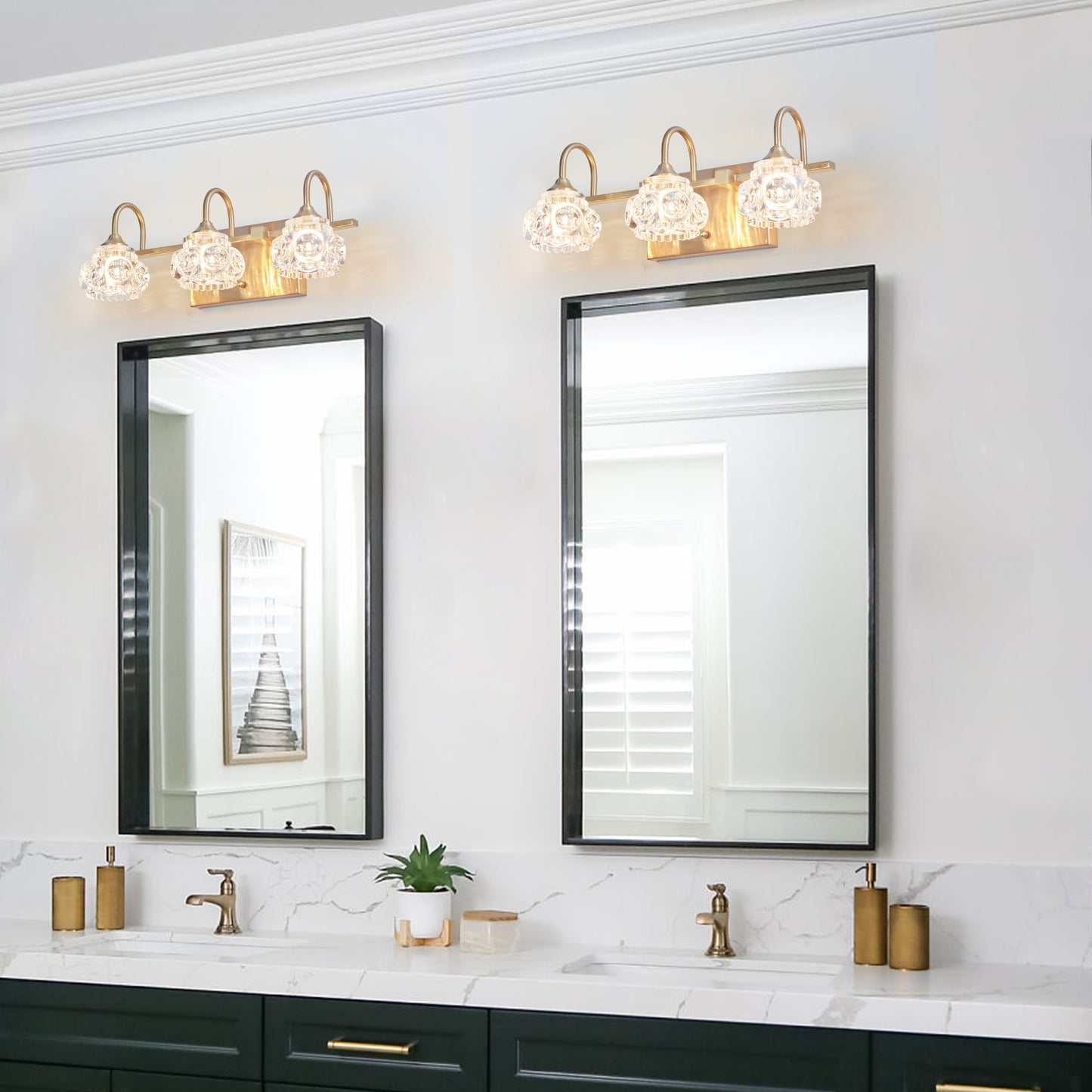Modern Crystal Bathroom Vanity Light - 3-Light Wall Sconce