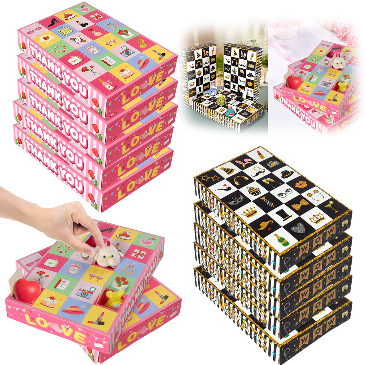 10 Pack Advent Calendar Gift Boxes - Pink, Black & Gold