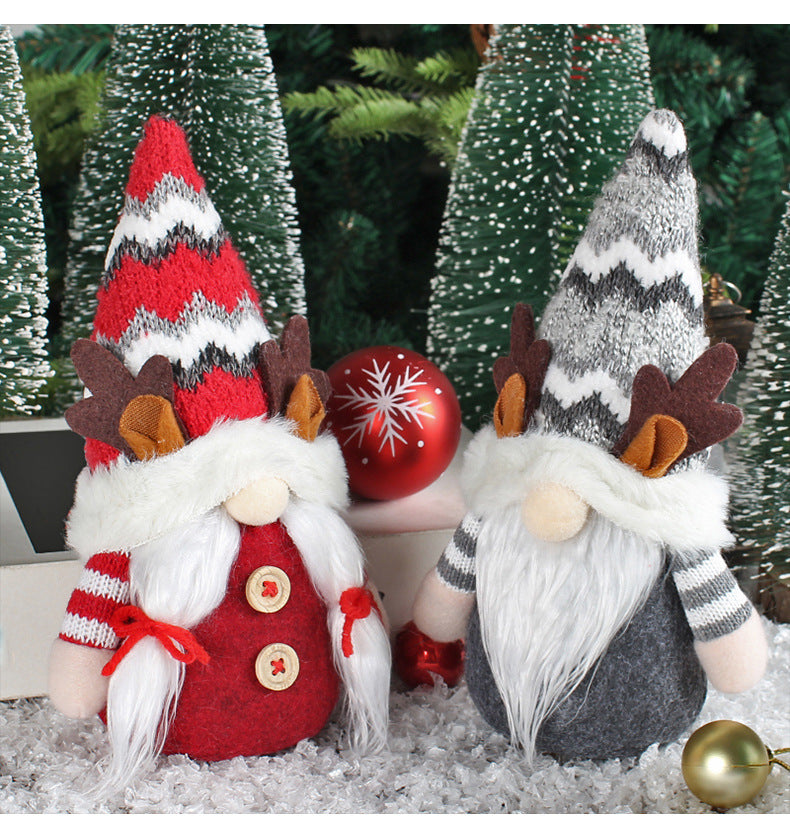 Christmas Deer Horn Doll with Red or Gray Pointed Hat Antlers Holiday Decor