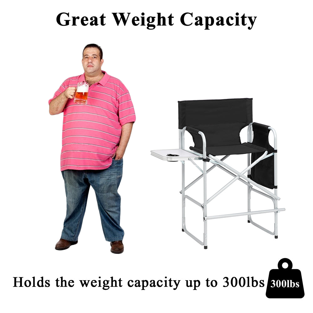Folding Director's Chair with Footrest and Storage - Black