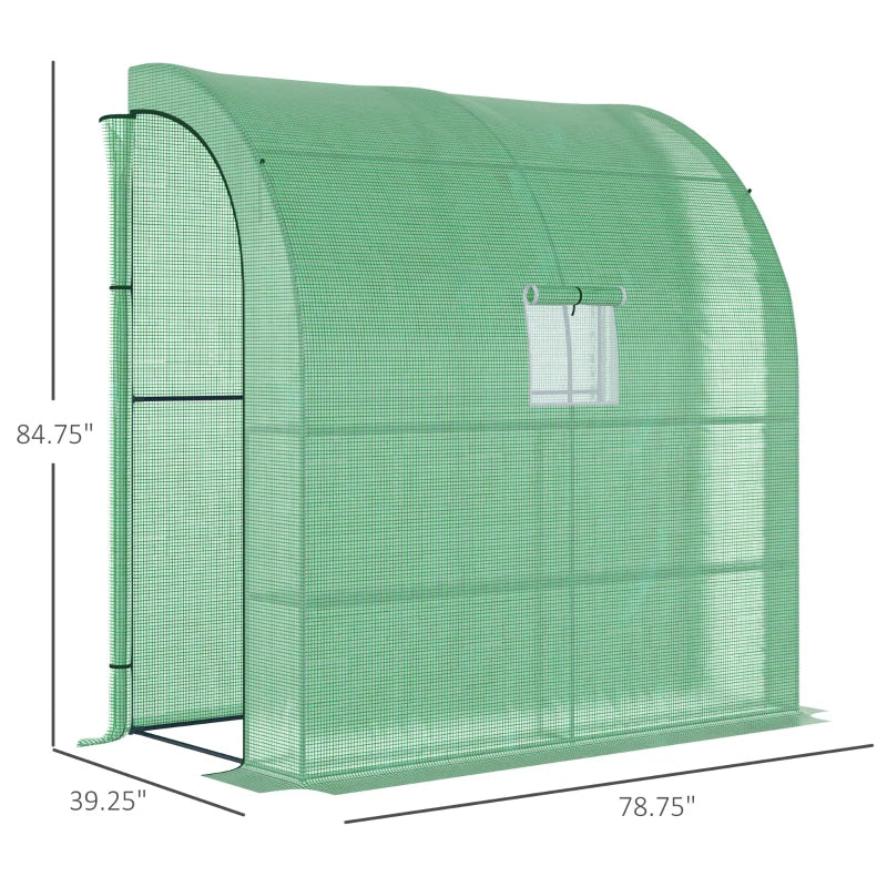 Lean To Greenhouse with Shelves - Walk-In Plant Nursery, Green PE Cover