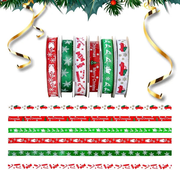 Christmas Grosgrain Ribbon - 60 Yards, Red Green White - 6 Rolls