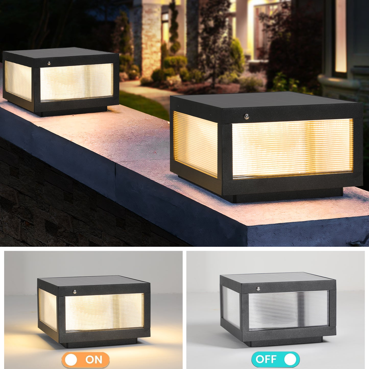 12-Inch Black Solar-Powered LED Post Cap Light for Outdoor Fence, Pathway, Deck, Patio