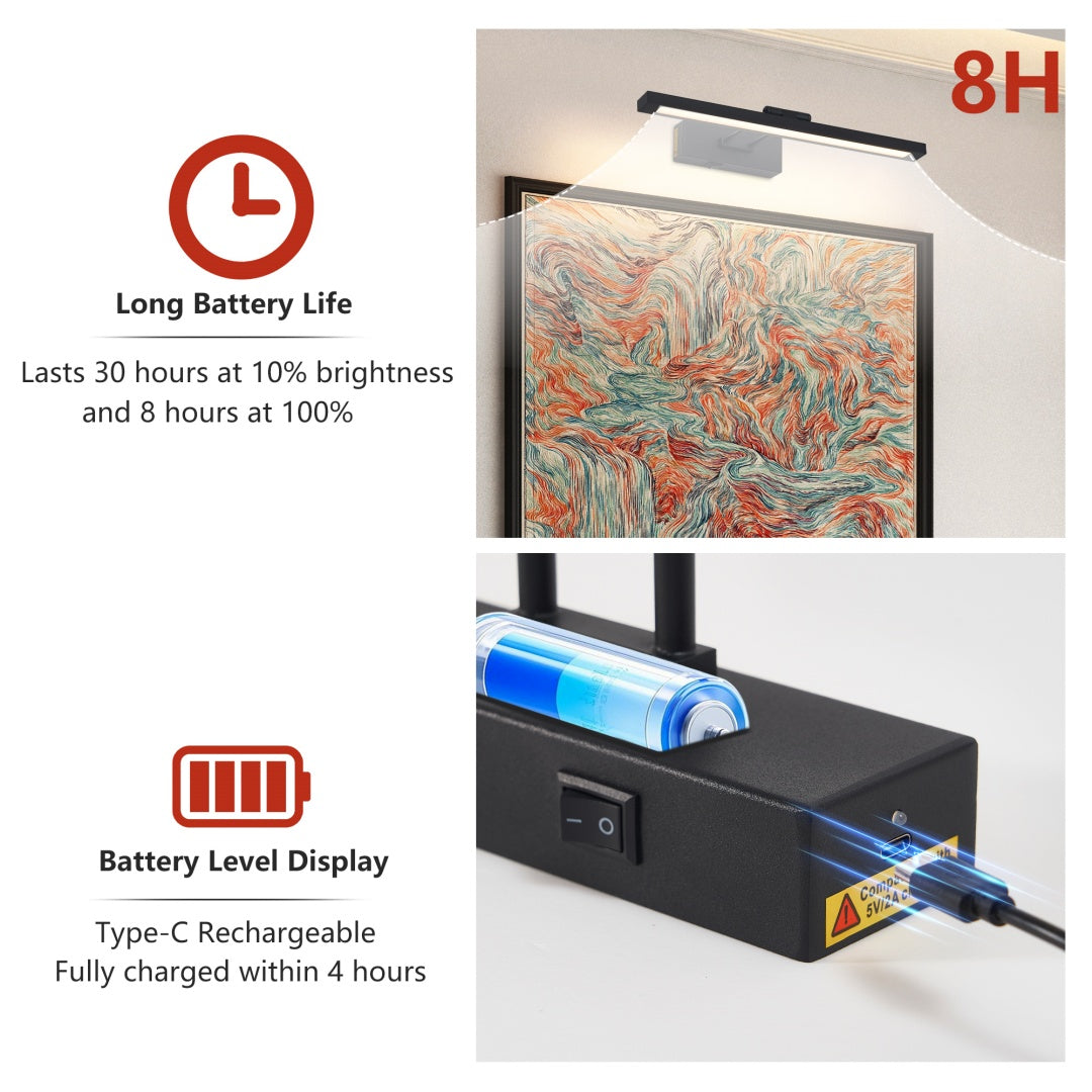 Battery Operated Picture Light with Remote - 16in Adjustable Art Light