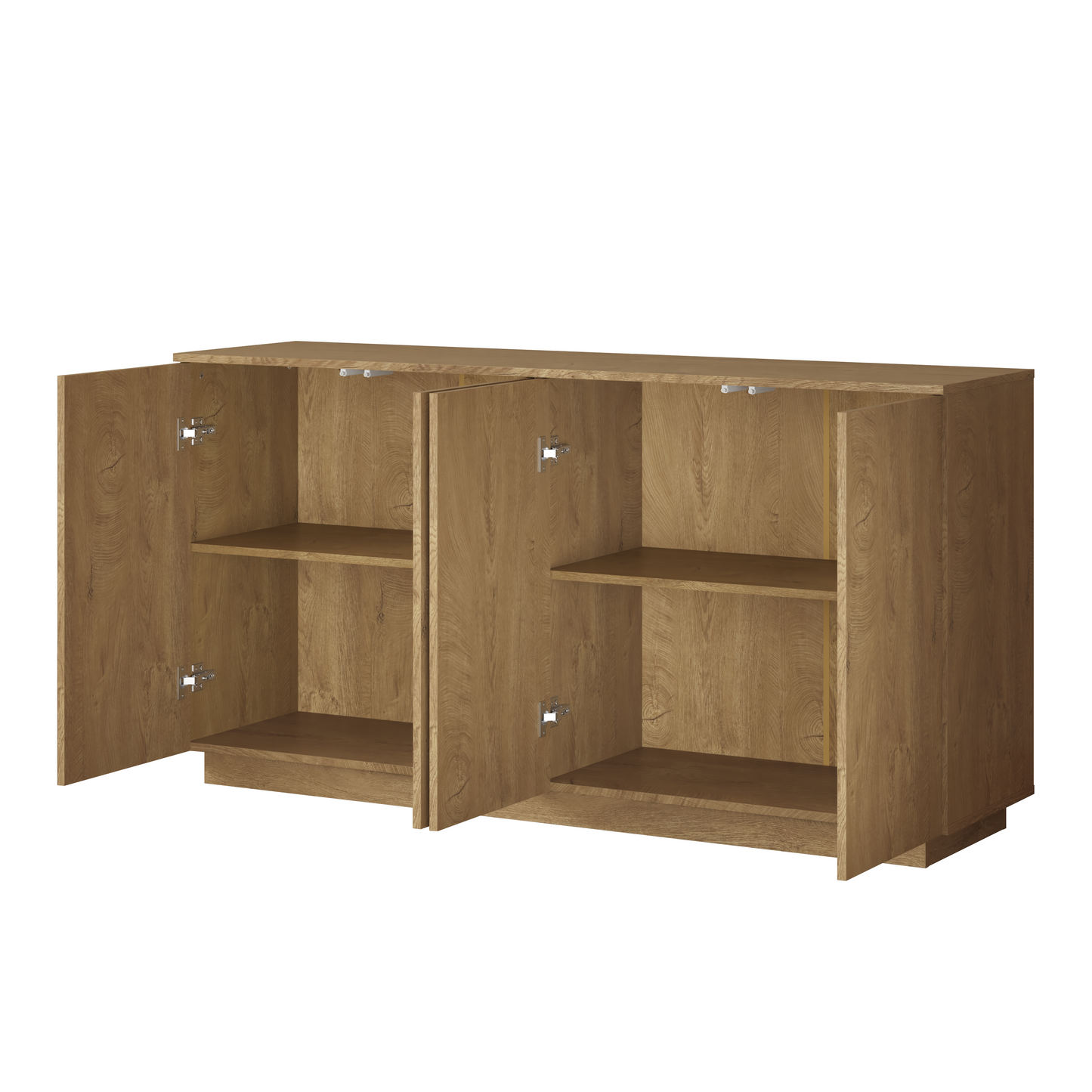 Natural Wood Sideboard Buffet Cabinet with 4 Doors & Adjustable Shelves
