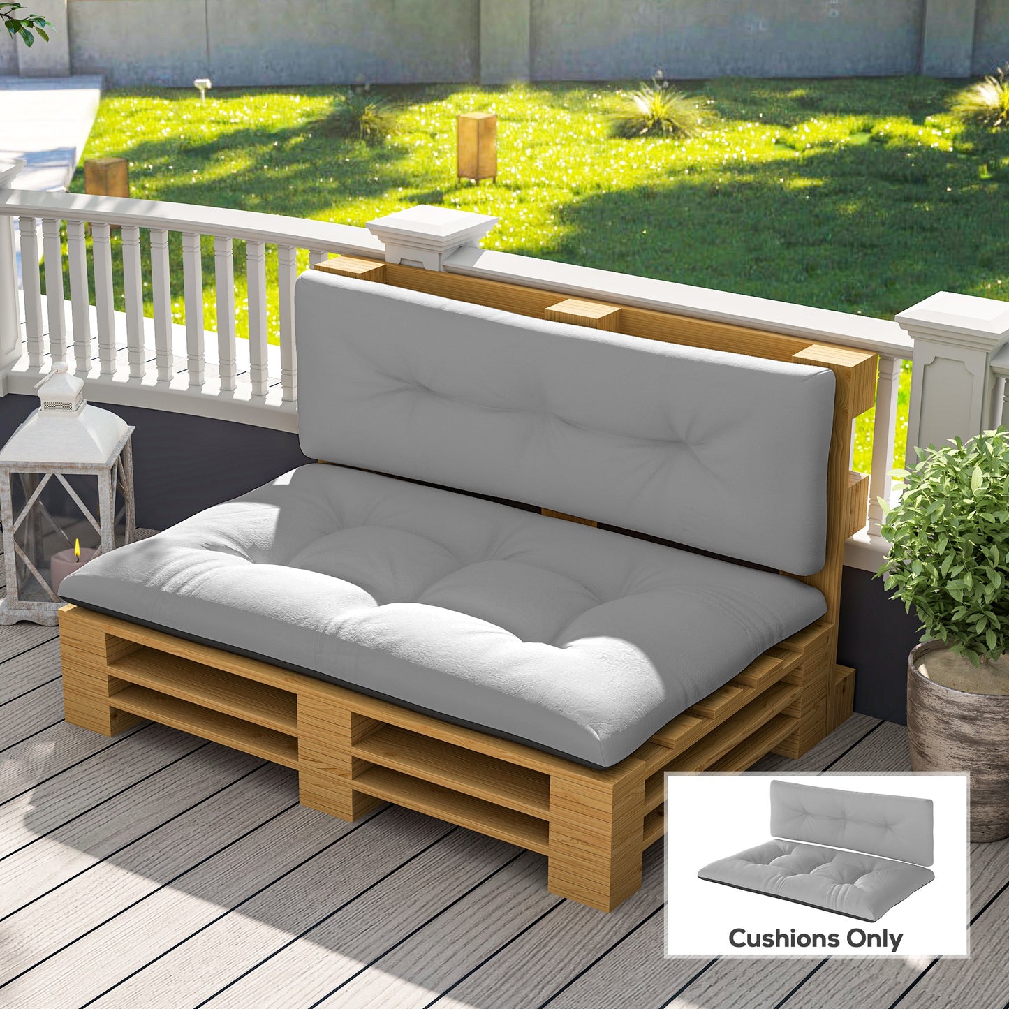 Outdoor Tufted Pallet Cushions - 3.9" Thick, Light Gray Set