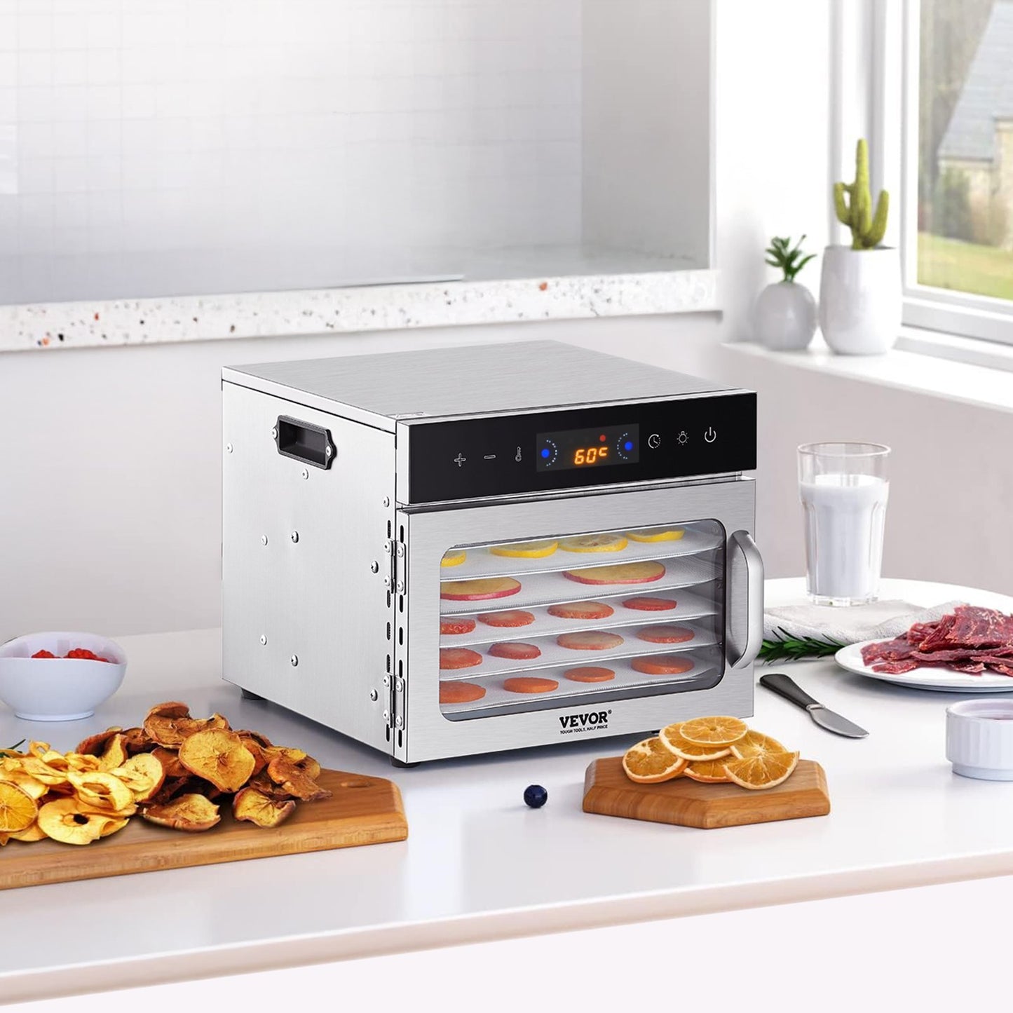 Food Dehydrator Machine with 6 Stainless Steel Trays 400W Large Capacity