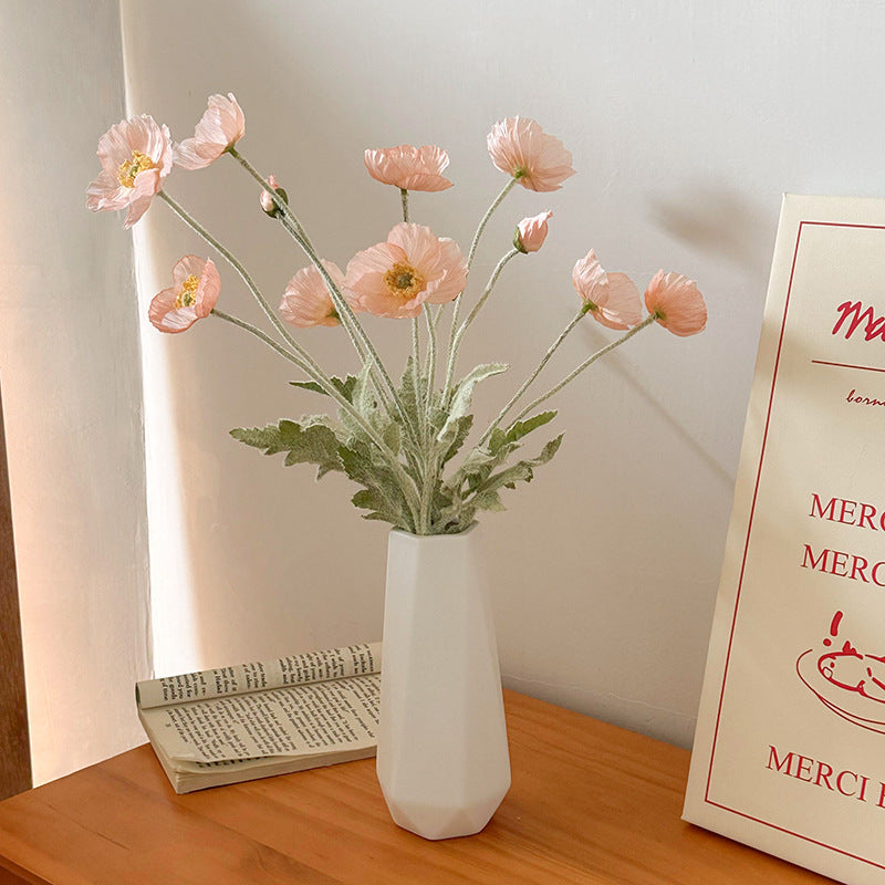 Ceramic Tulip Vase Set with White Flower Arrangements for Living Room Decor