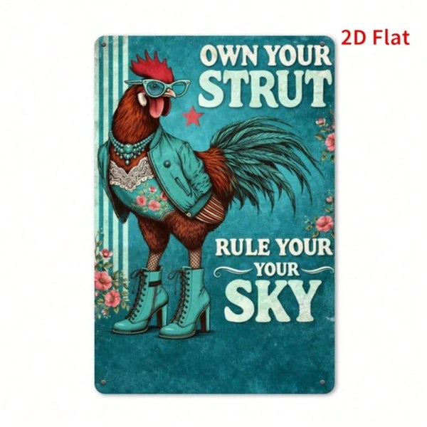 Cute Chicken Rooster Metal Wall Plaque - Farmhouse Decor