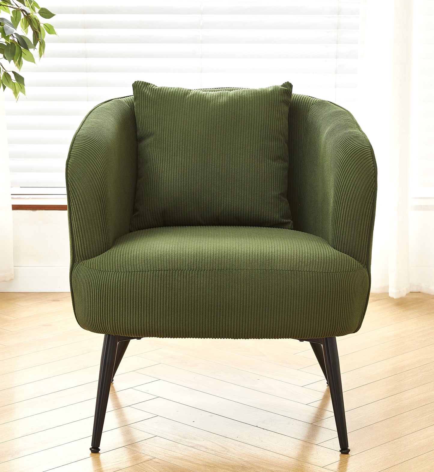 Velvet Accent Chair With Pillow, Modern Upholstered Armchair Metal